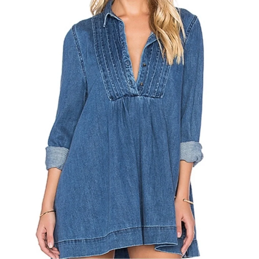 Free People Baby Blues Denim Tunic - Size Small Petite - Picture 1 of 10